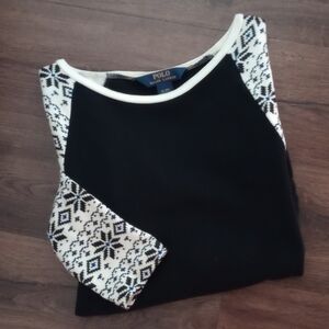 Polo Ralph Lauren Girls Long Sleeve Thermal Pullover, Black/White, Size 16 XL